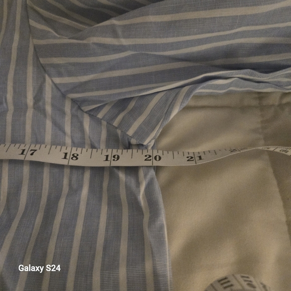 Blue&White Striped Croped Button Up Puff Sleeve 100% Cotton Blouse SZ XL - Picture 7 of 11